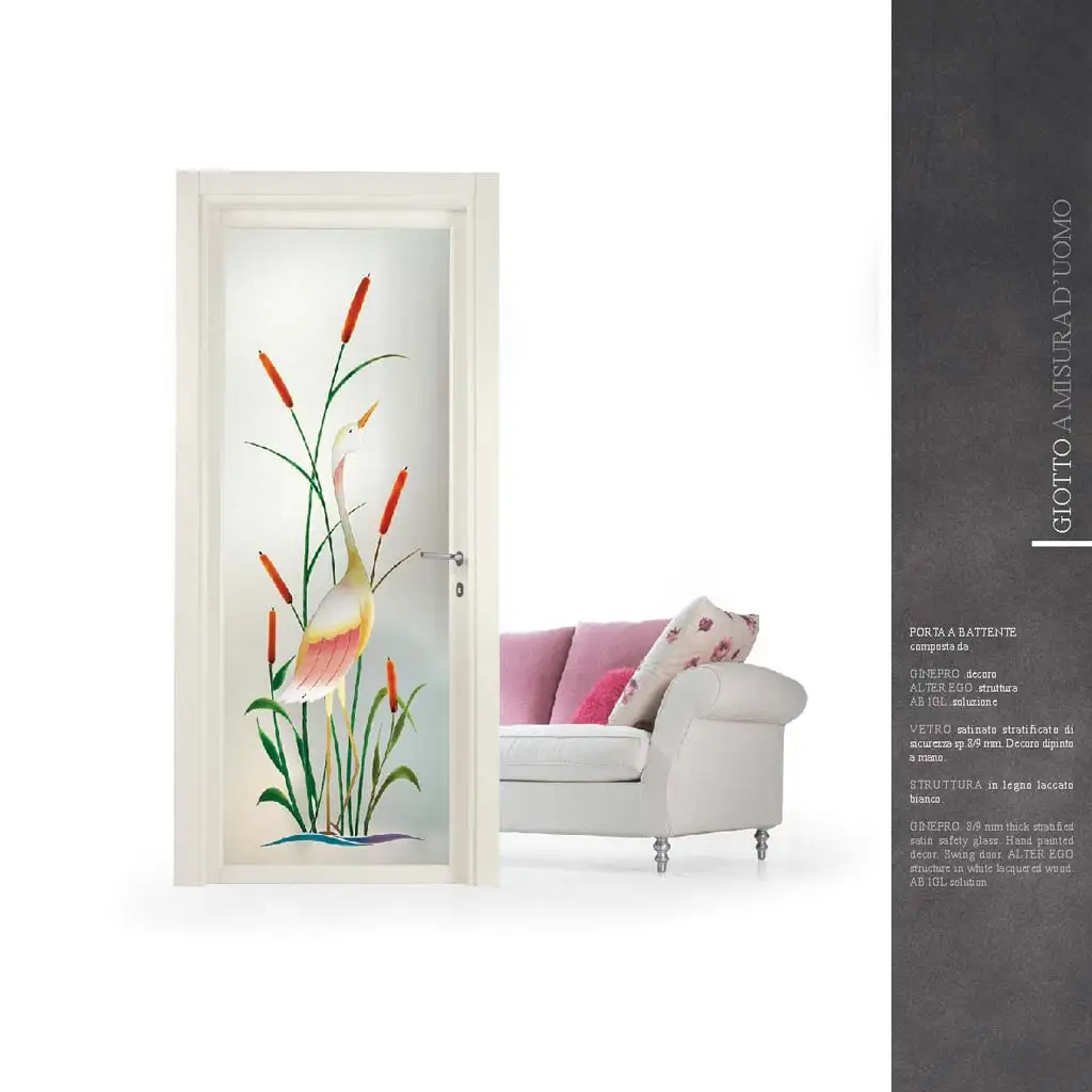 Ginepro con decoro dipinto a mano su vetro satinato