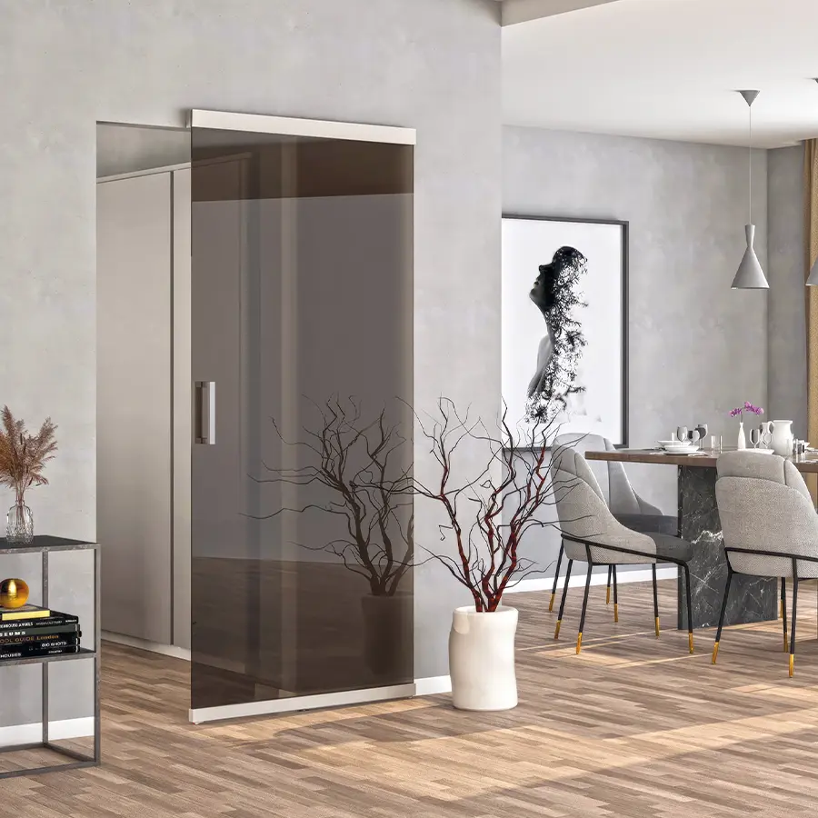 Porta scorrevole in vetro bronzo